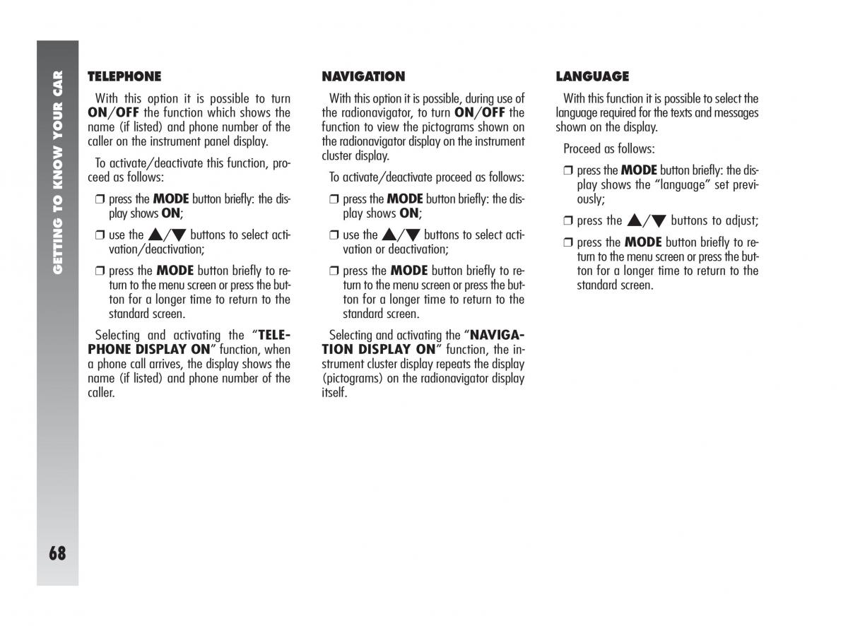 Alfa Romeo 147 owners manual / page 69