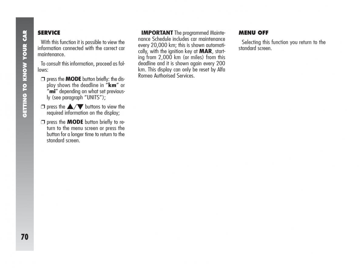 Alfa Romeo 147 owners manual / page 71