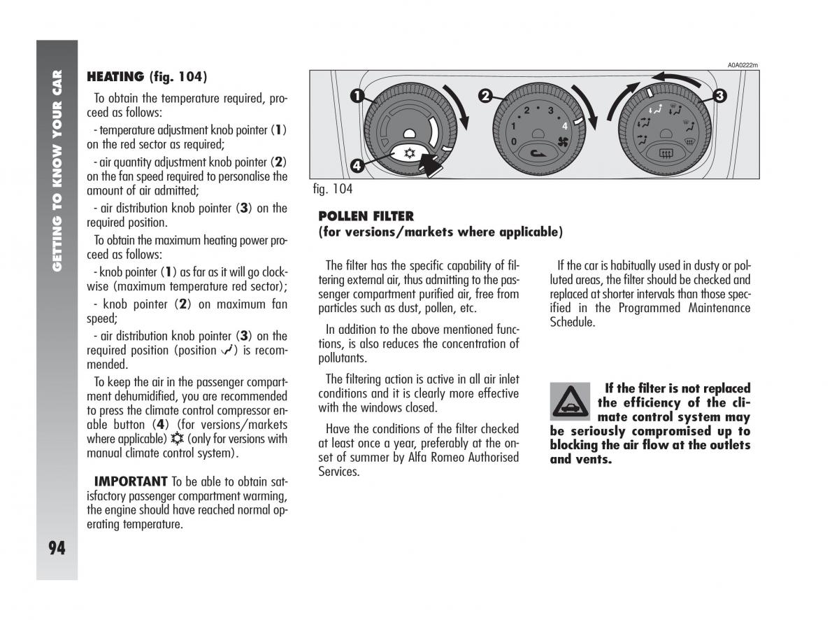 Alfa Romeo 147 owners manual / page 95