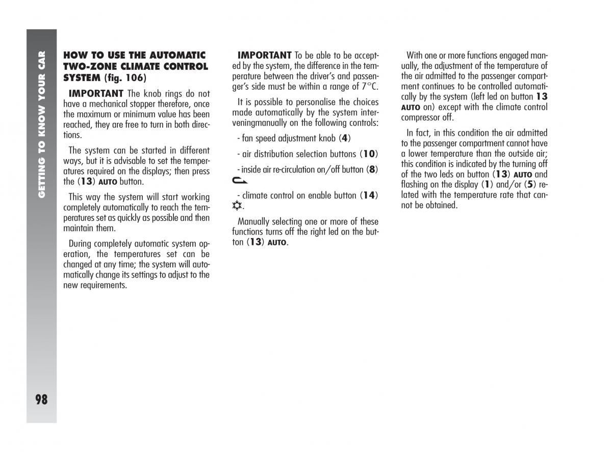 Alfa Romeo 147 owners manual / page 99