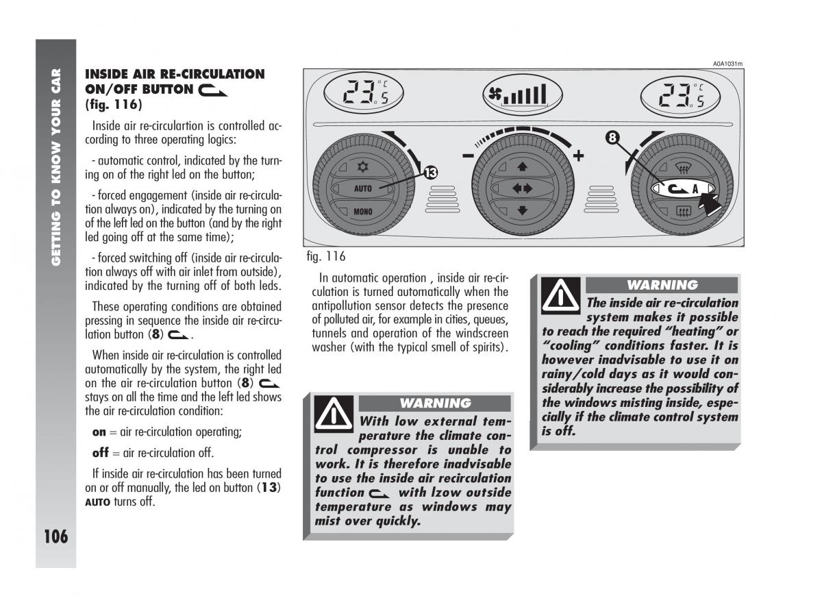 Alfa Romeo 147 owners manual / page 107