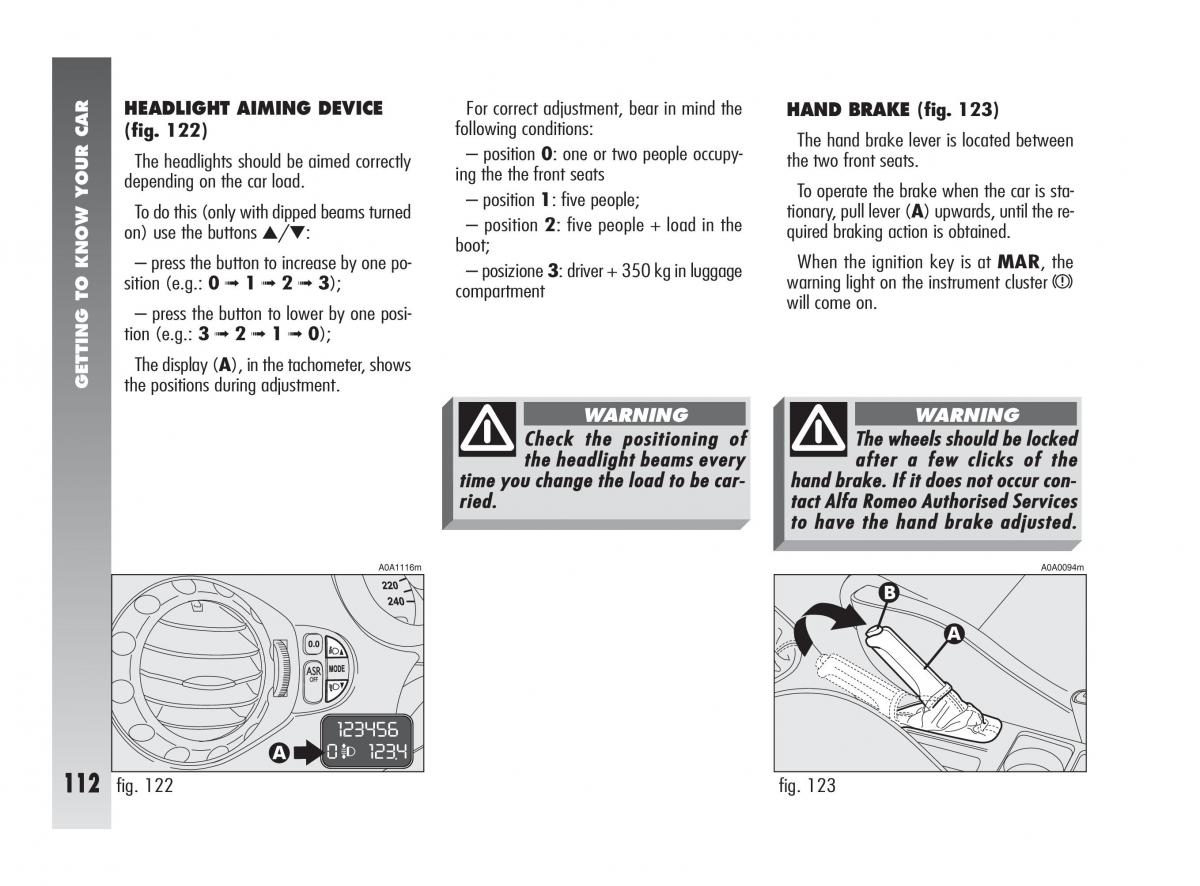 Alfa Romeo 147 owners manual / page 113