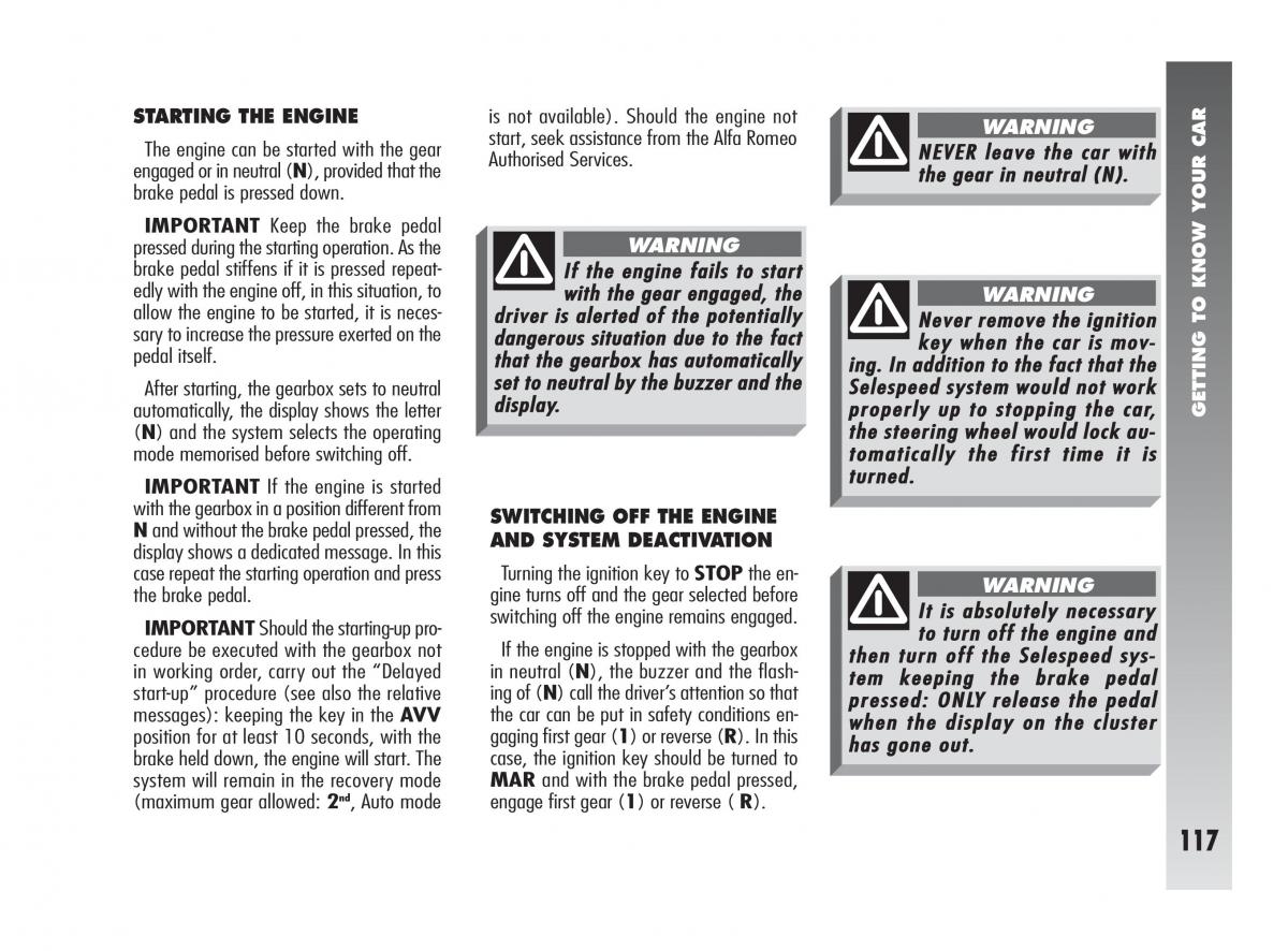 Alfa Romeo 147 owners manual / page 118