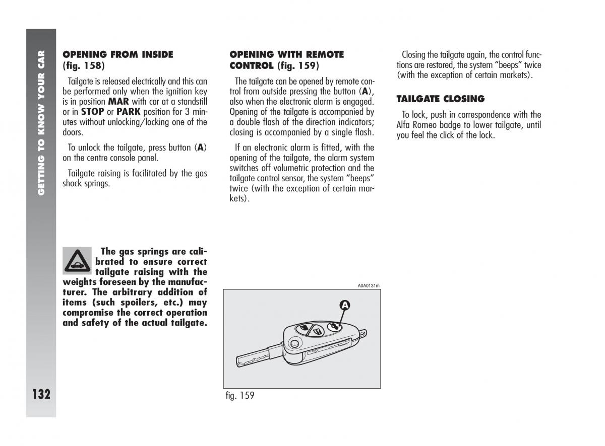 Alfa Romeo 147 owners manual / page 133