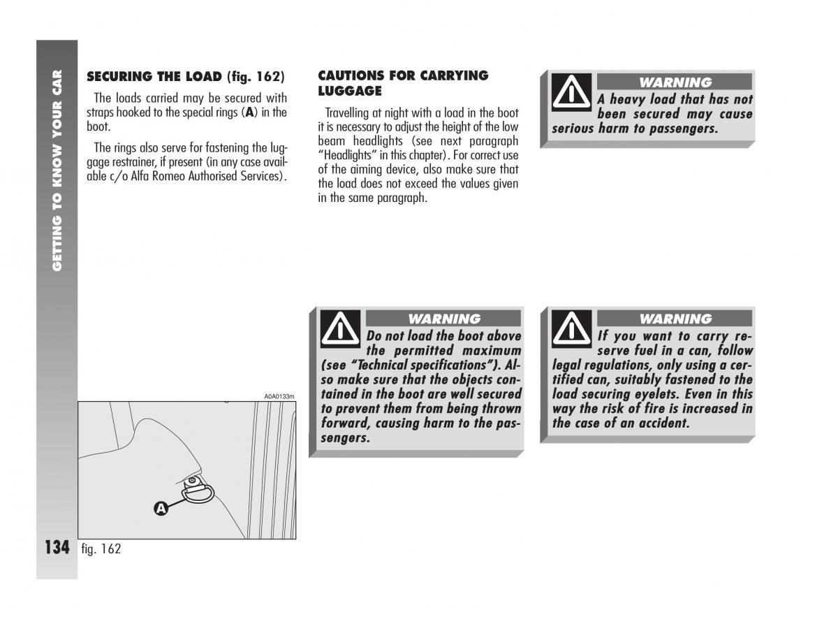 Alfa Romeo 147 owners manual / page 135