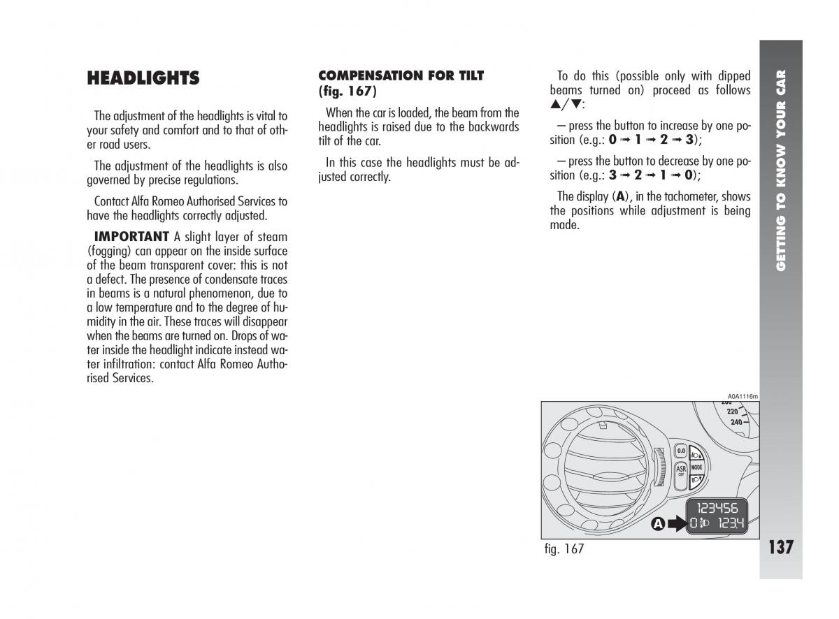 Alfa Romeo 147 owners manual / page 138