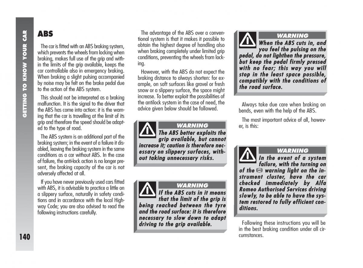 Alfa Romeo 147 owners manual / page 141