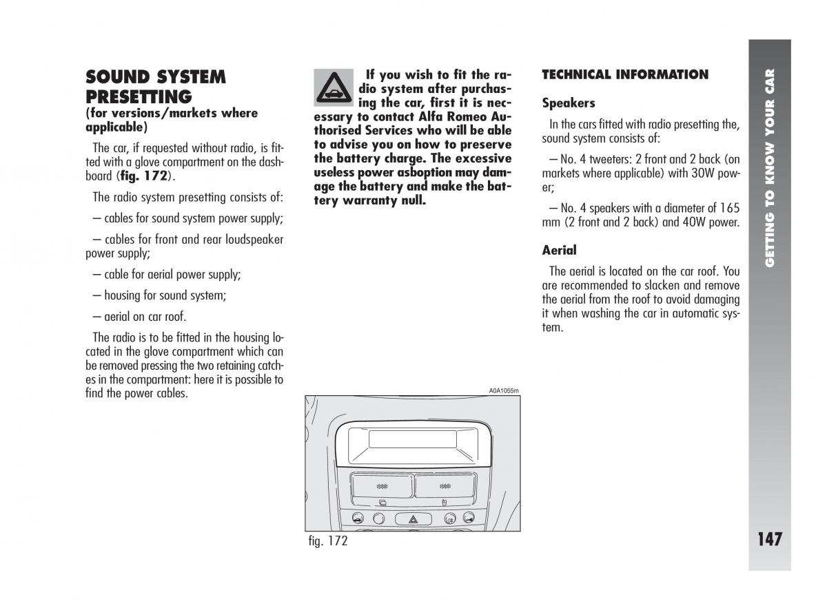 Alfa Romeo 147 owners manual / page 148