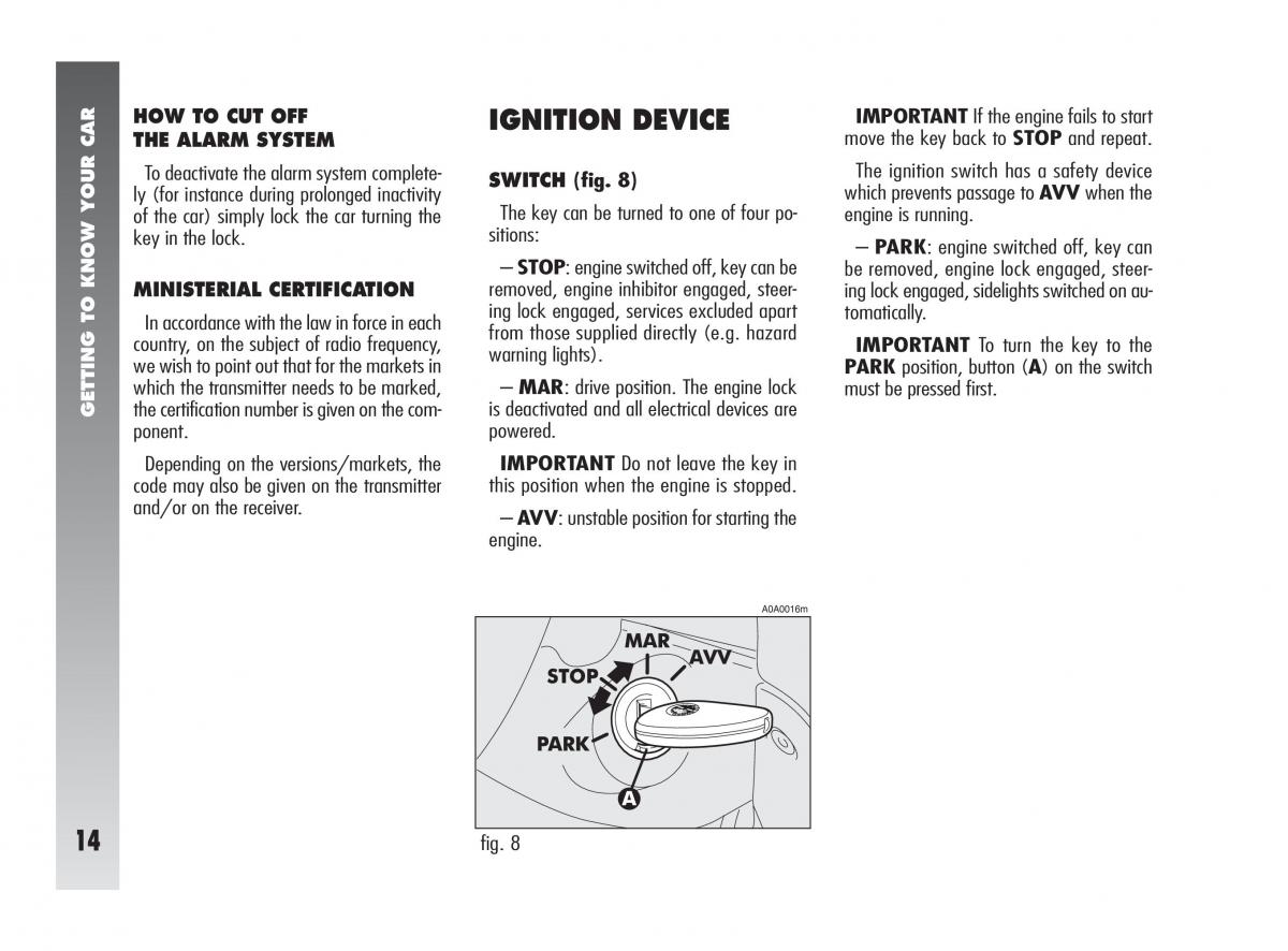 Alfa Romeo 147 owners manual / page 15