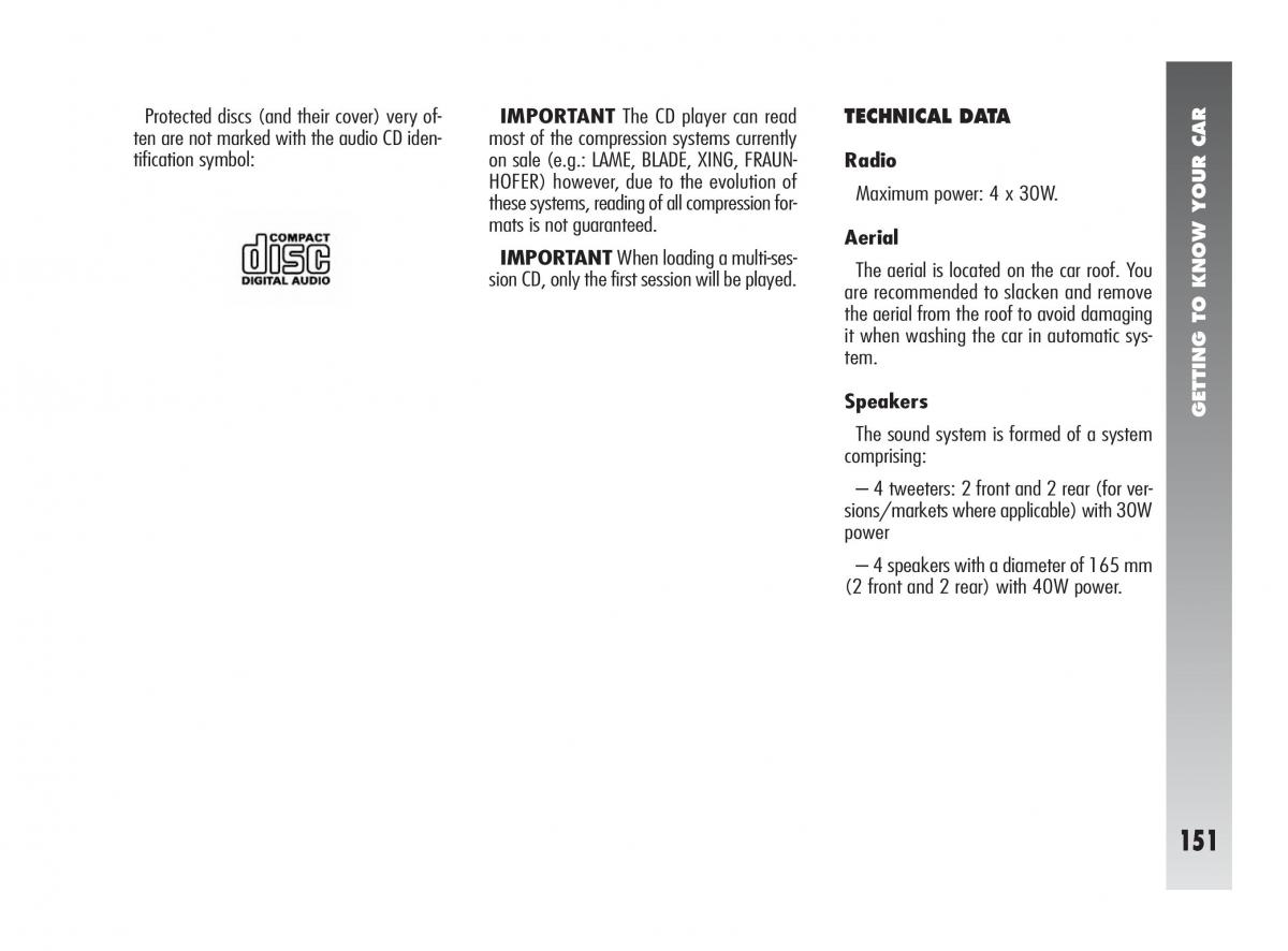 Alfa Romeo 147 owners manual / page 152