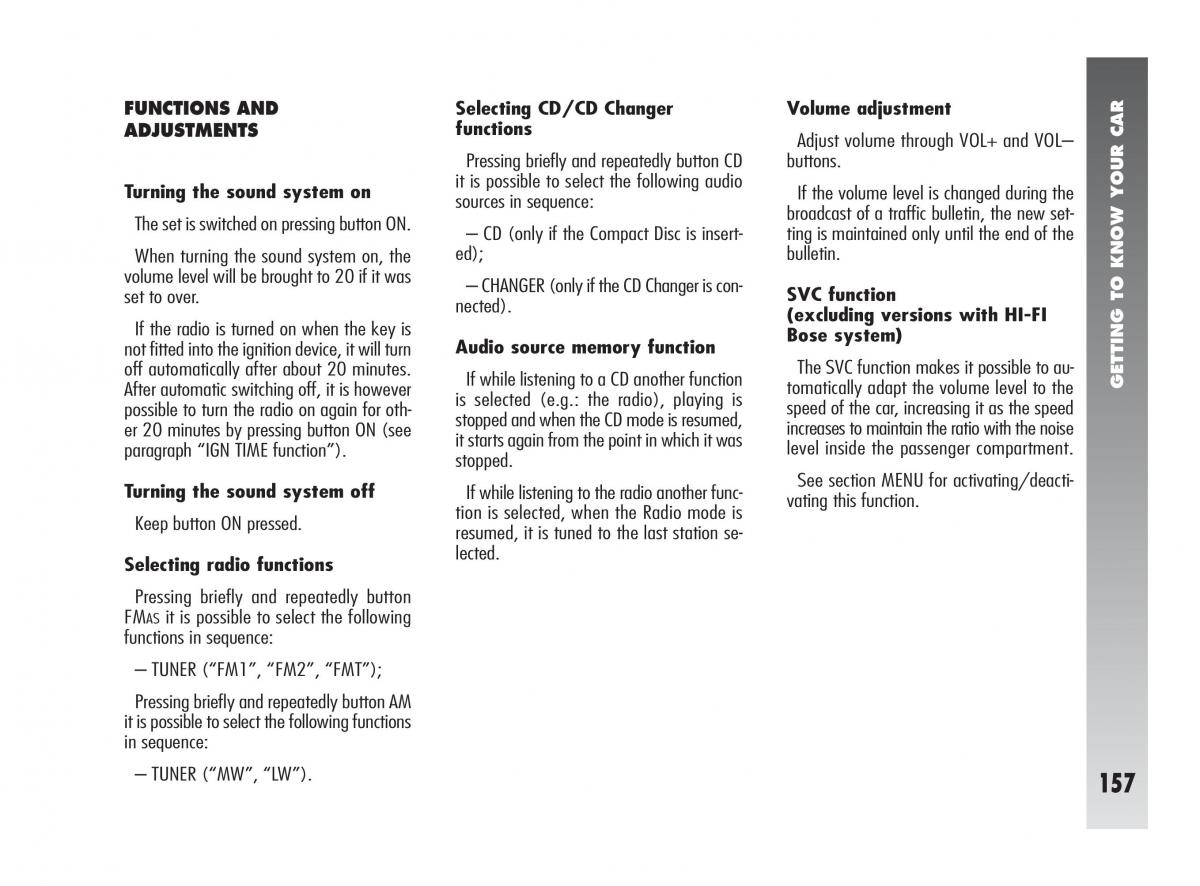 Alfa Romeo 147 owners manual / page 158