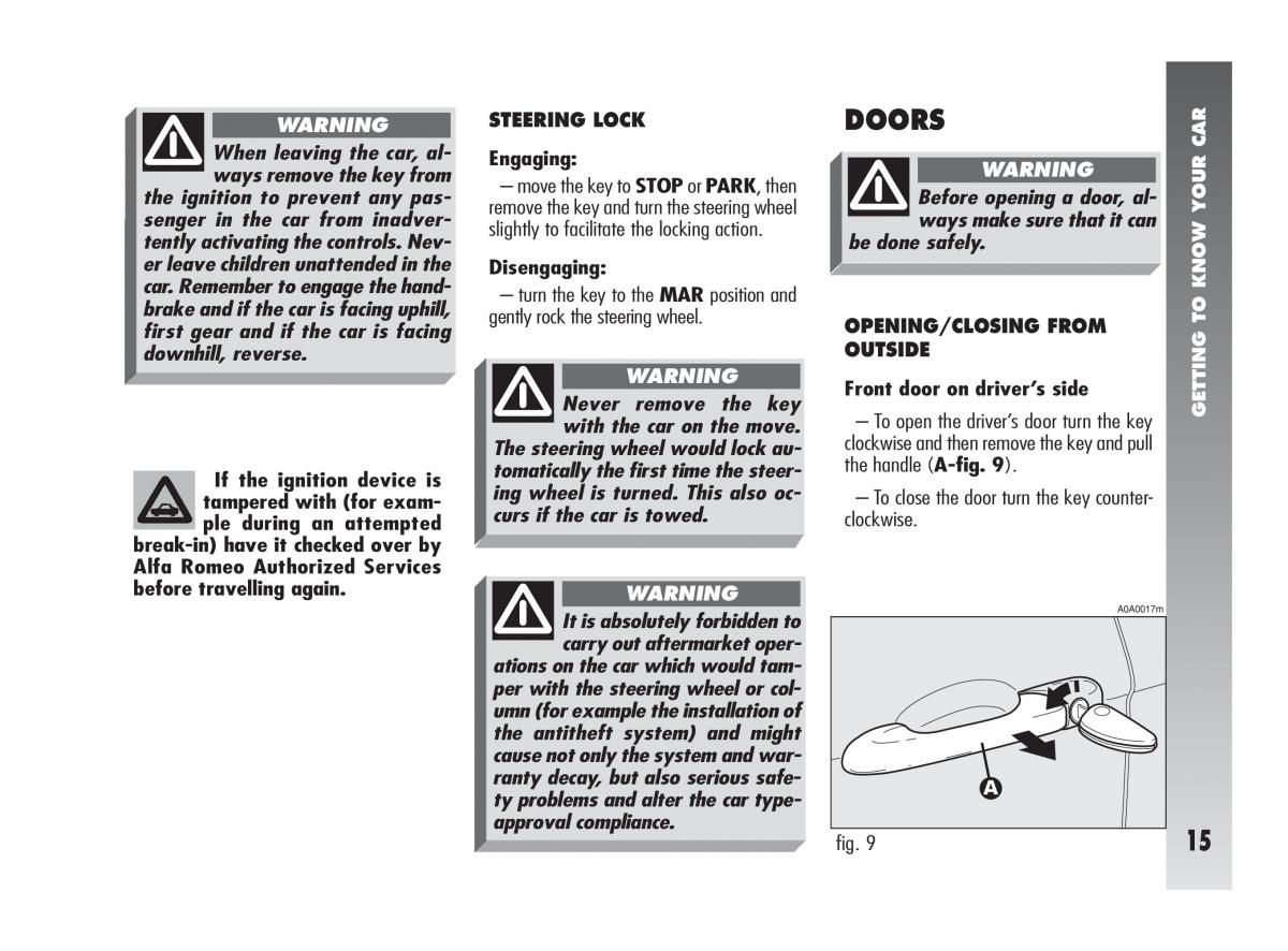 Alfa Romeo 147 owners manual / page 16