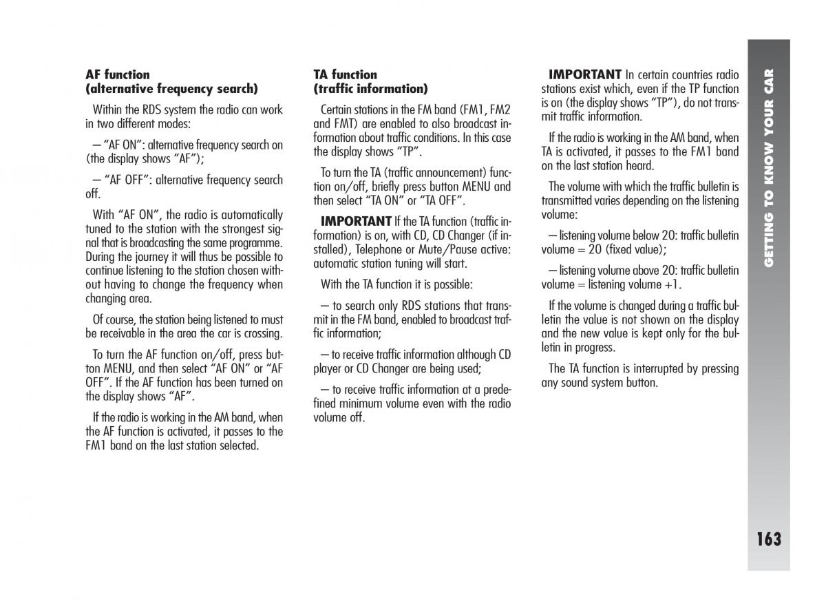 Alfa Romeo 147 owners manual / page 164