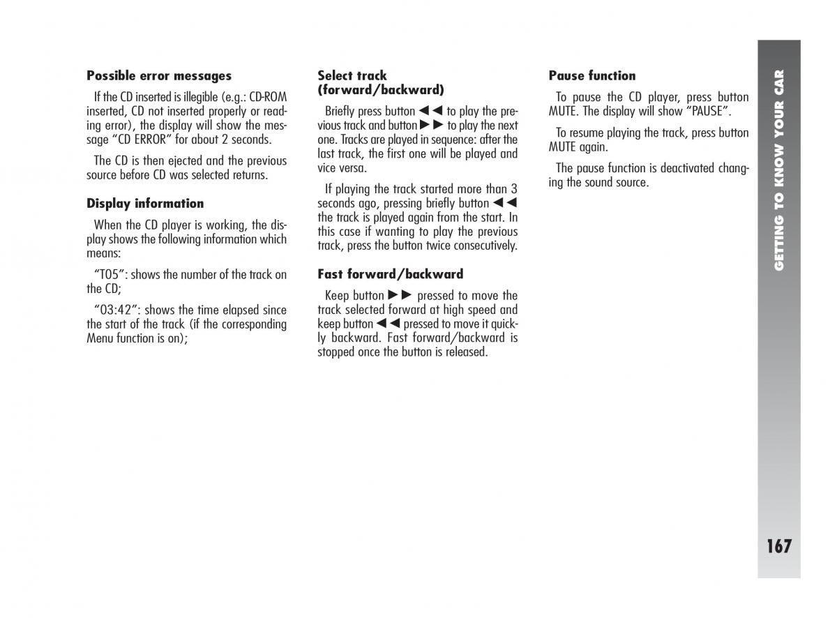 Alfa Romeo 147 owners manual / page 168