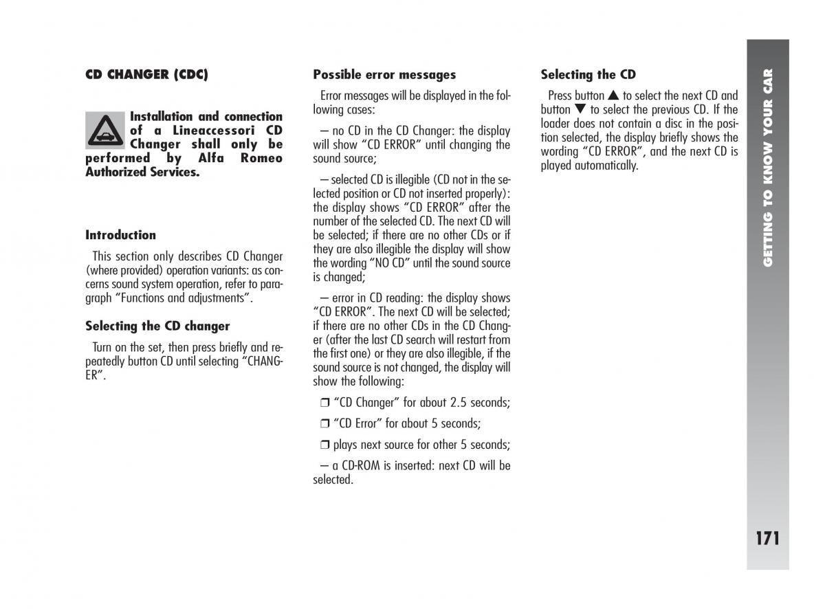 Alfa Romeo 147 owners manual / page 172