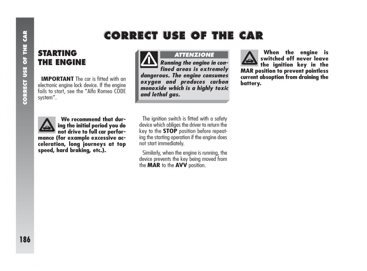 Alfa Romeo 147 owners manual / page 187