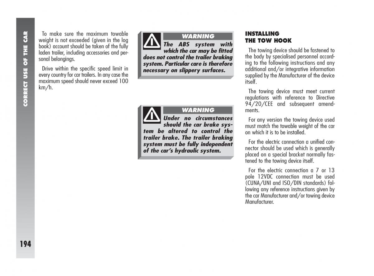 Alfa Romeo 147 owners manual / page 195