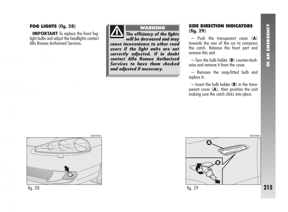 Alfa Romeo 147 owners manual / page 216