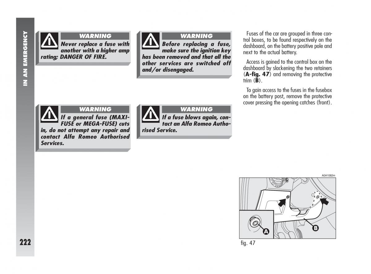 Alfa Romeo 147 owners manual / page 223