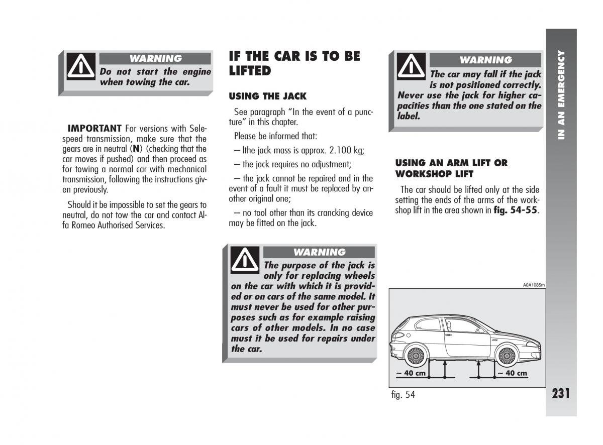 Alfa Romeo 147 owners manual / page 232