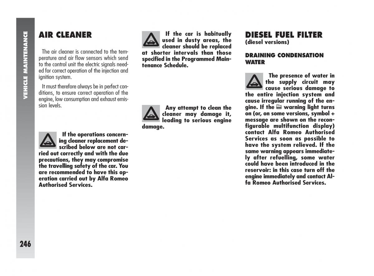 Alfa Romeo 147 owners manual / page 247