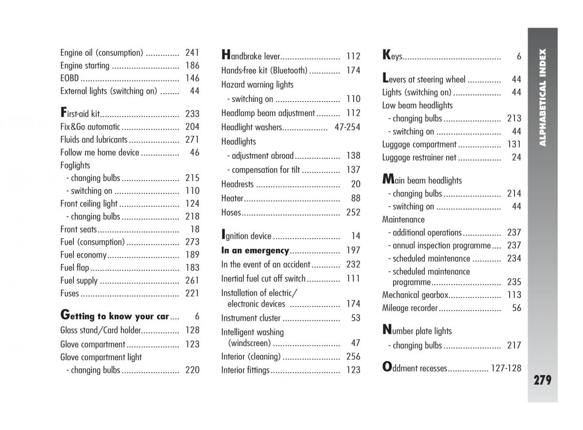 Alfa Romeo 147 owners manual / page 280