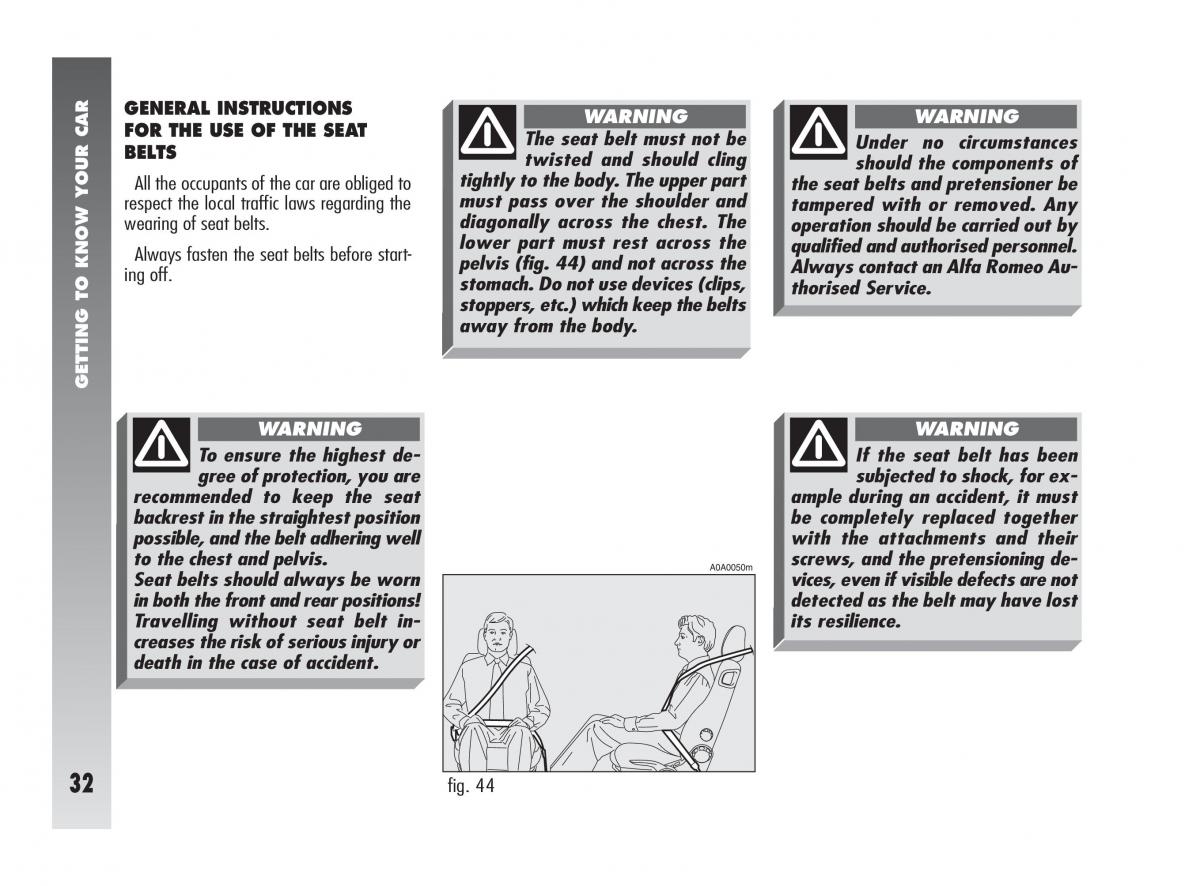 Alfa Romeo 147 owners manual / page 33