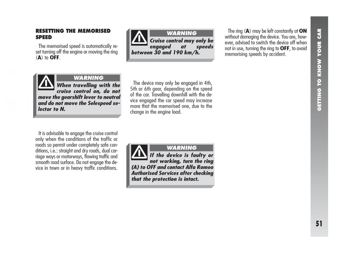 Alfa Romeo 147 owners manual / page 52