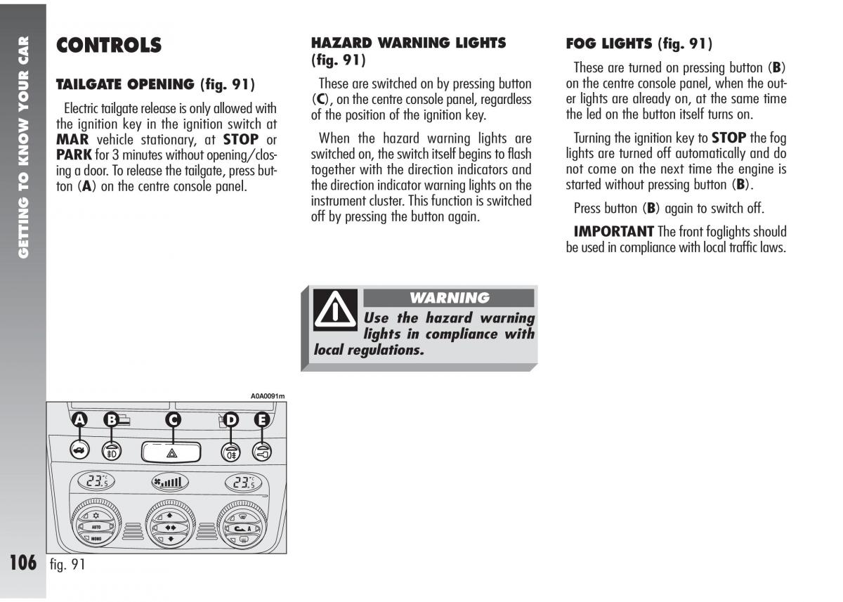 Alfa Romeo 147 GTA owners manual / page 107