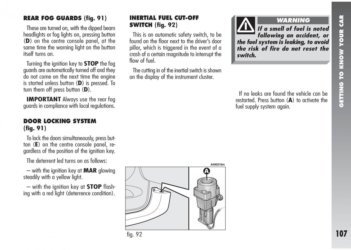 Alfa Romeo 147 GTA owners manual / page 108