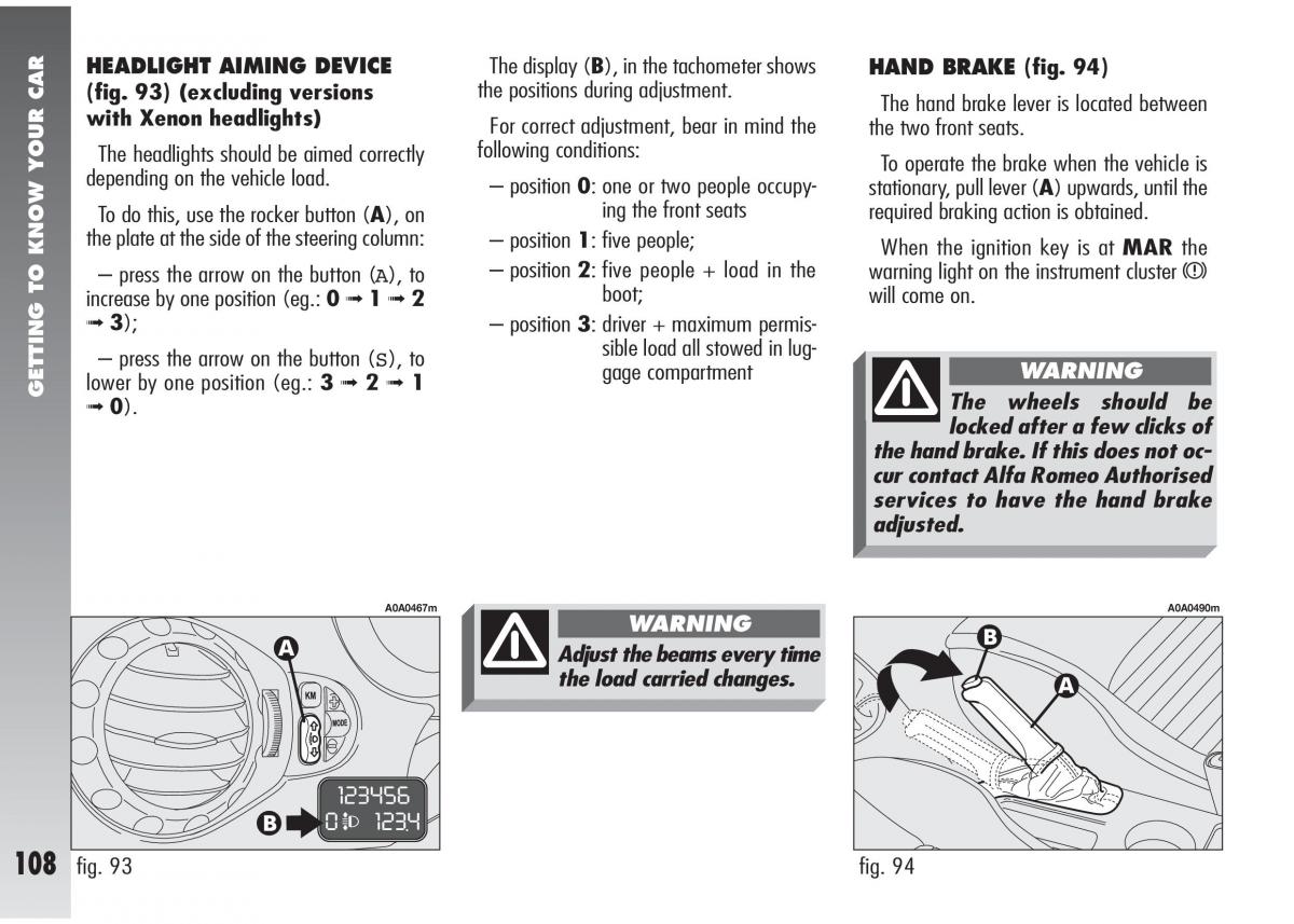 Alfa Romeo 147 GTA owners manual / page 109