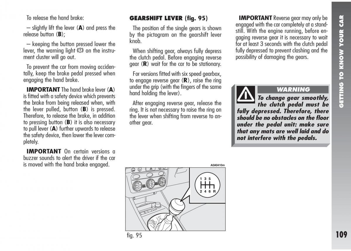 Alfa Romeo 147 GTA owners manual / page 110