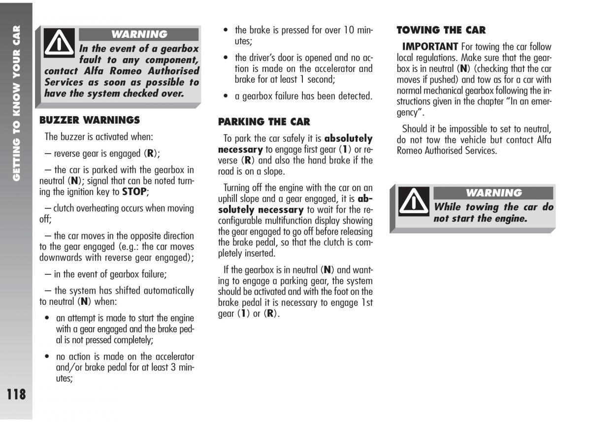 Alfa Romeo 147 GTA owners manual / page 119