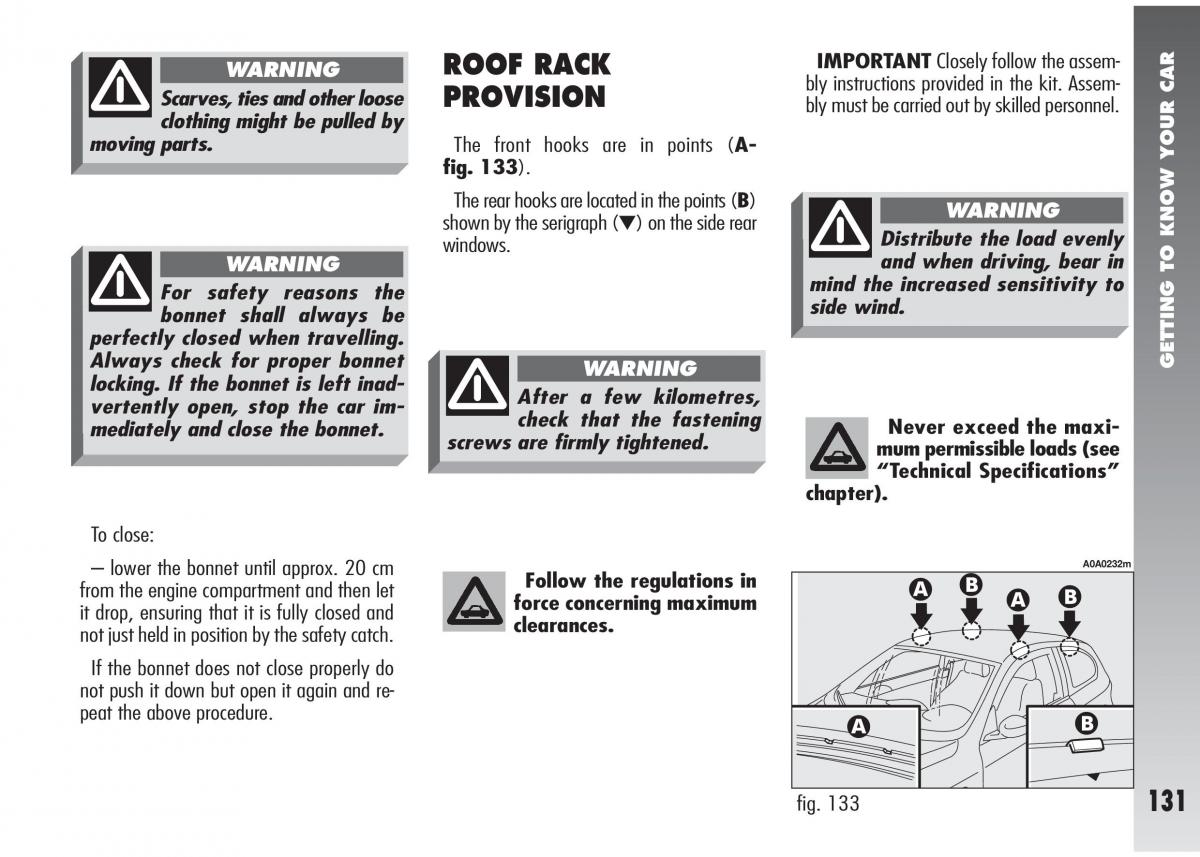 Alfa Romeo 147 GTA owners manual / page 132