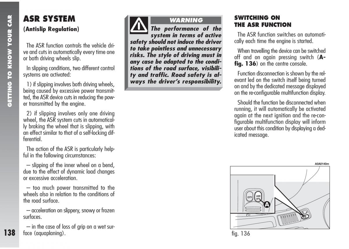 Alfa Romeo 147 GTA owners manual / page 139