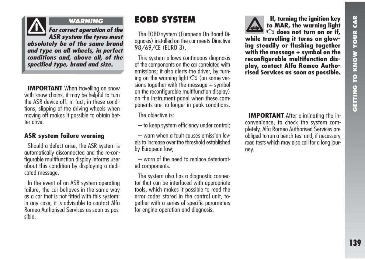 Alfa Romeo 147 GTA owners manual / page 140