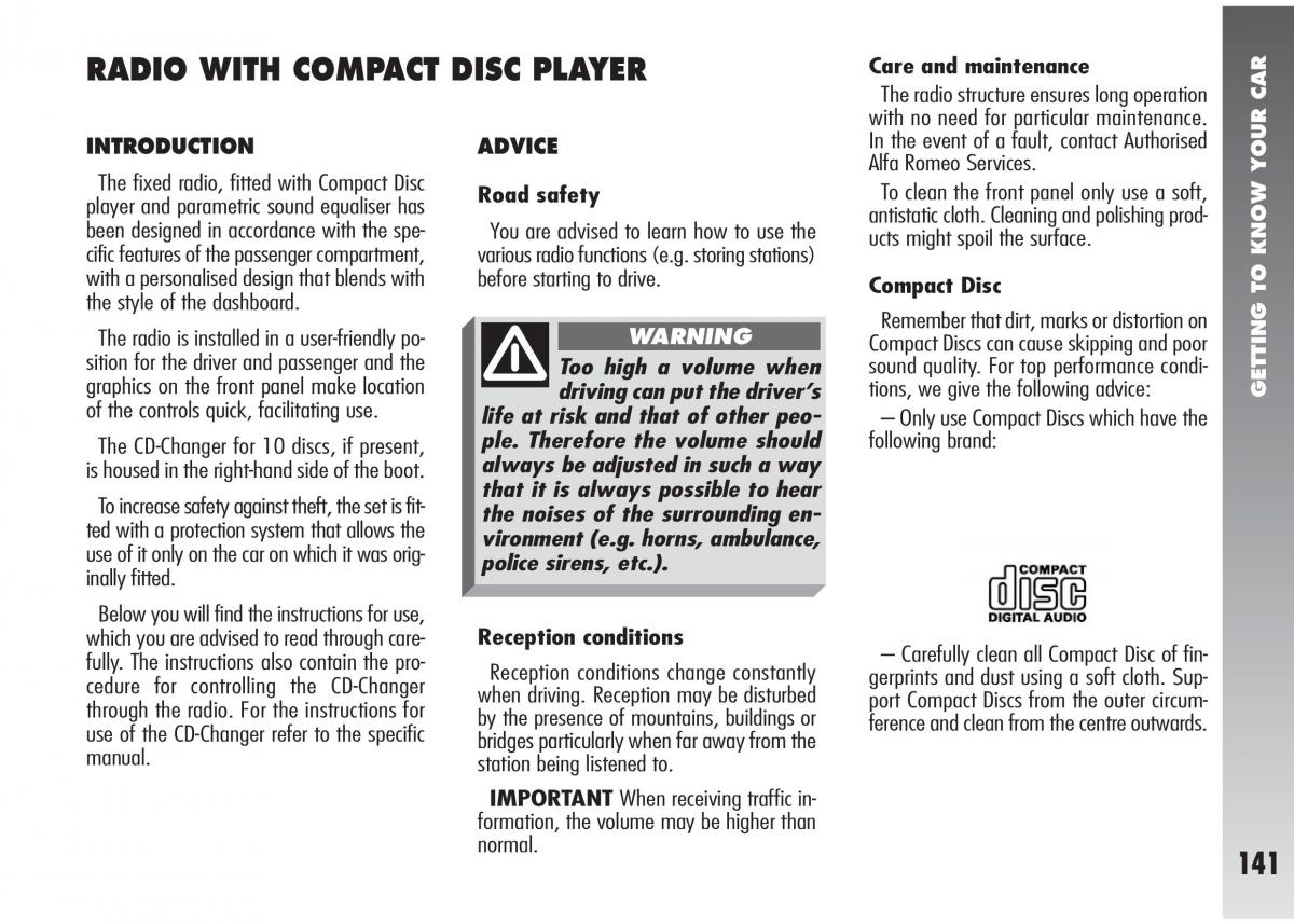 Alfa Romeo 147 GTA owners manual / page 142