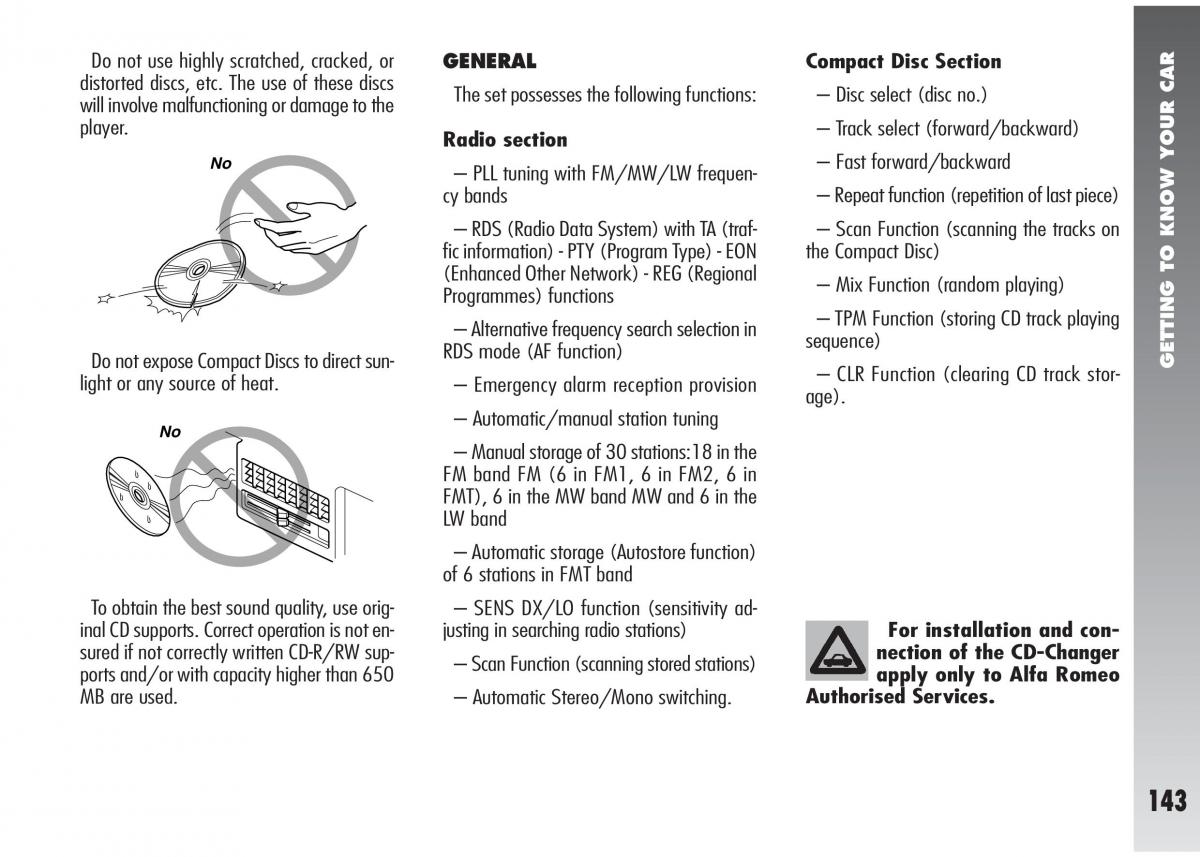 Alfa Romeo 147 GTA owners manual / page 144