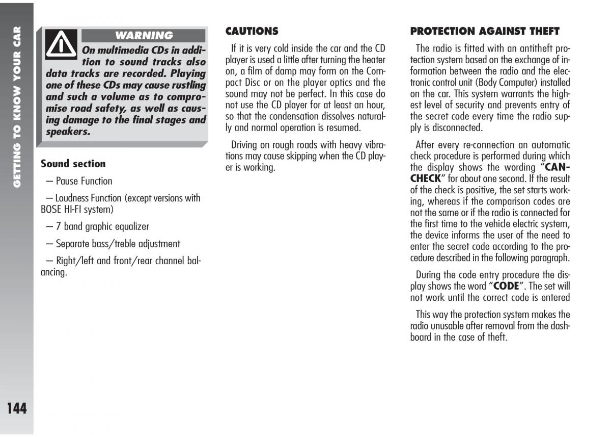 Alfa Romeo 147 GTA owners manual / page 145