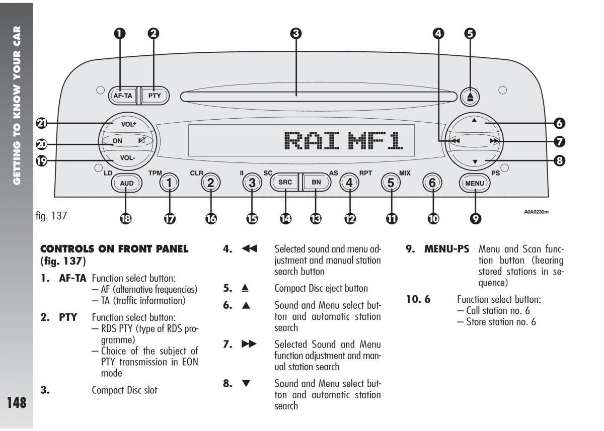 Alfa Romeo 147 GTA owners manual / page 149