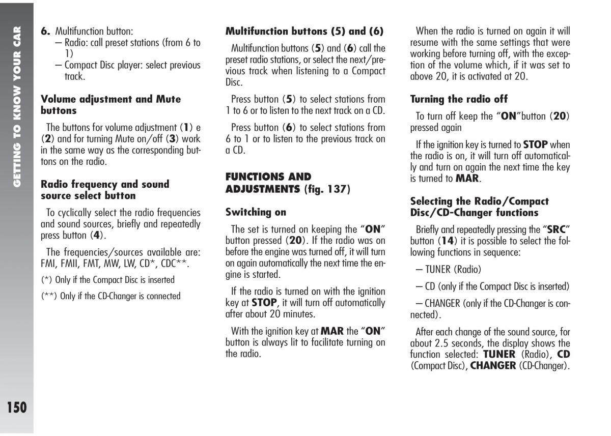 Alfa Romeo 147 GTA owners manual / page 151