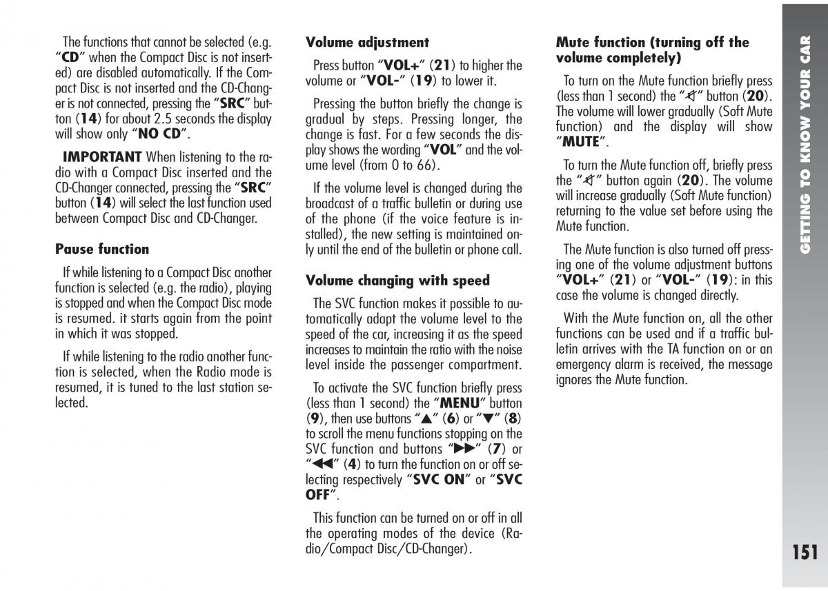 Alfa Romeo 147 GTA owners manual / page 152