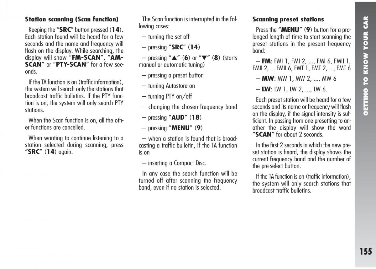 Alfa Romeo 147 GTA owners manual / page 156