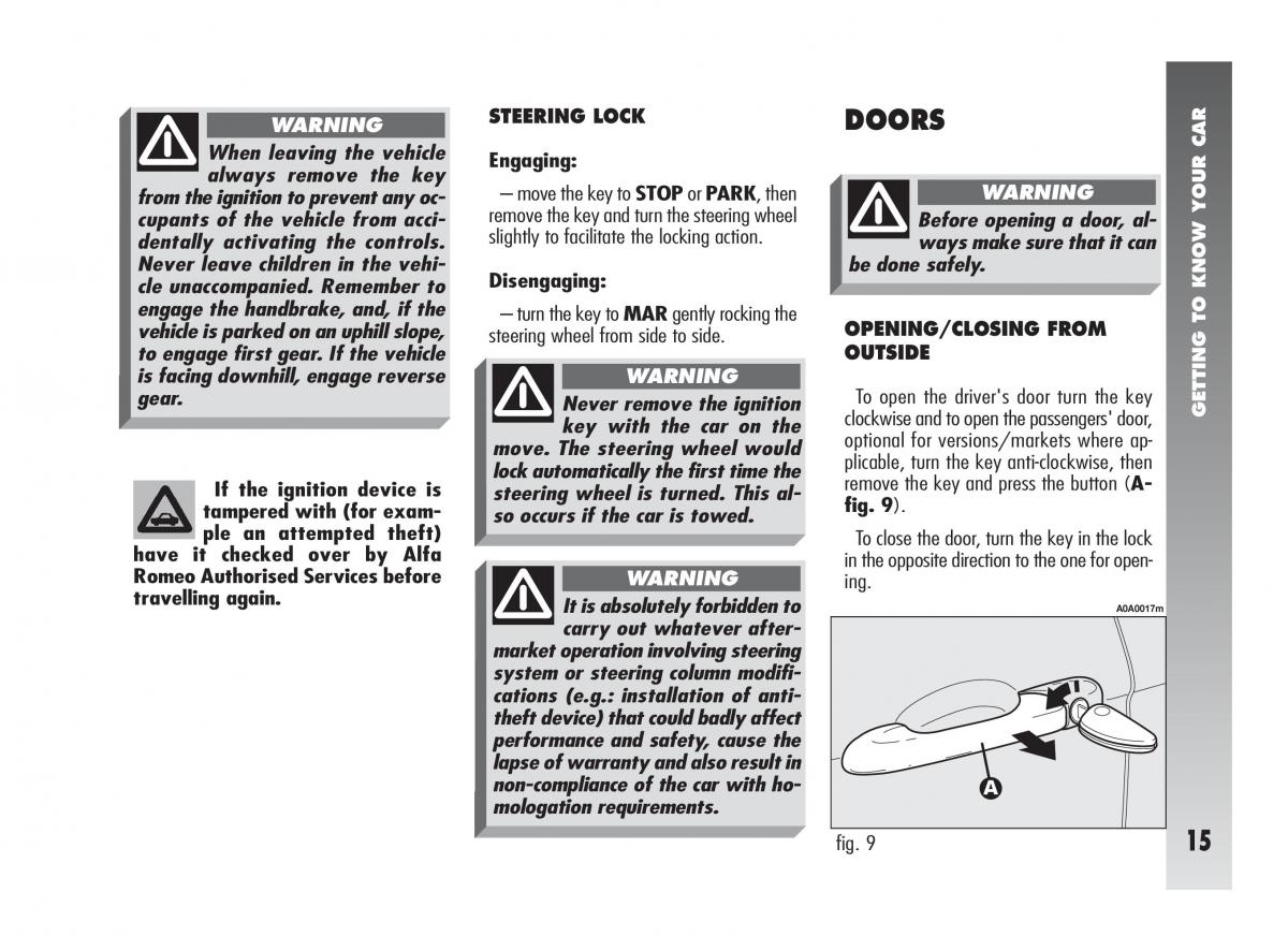 Alfa Romeo 147 GTA owners manual / page 16