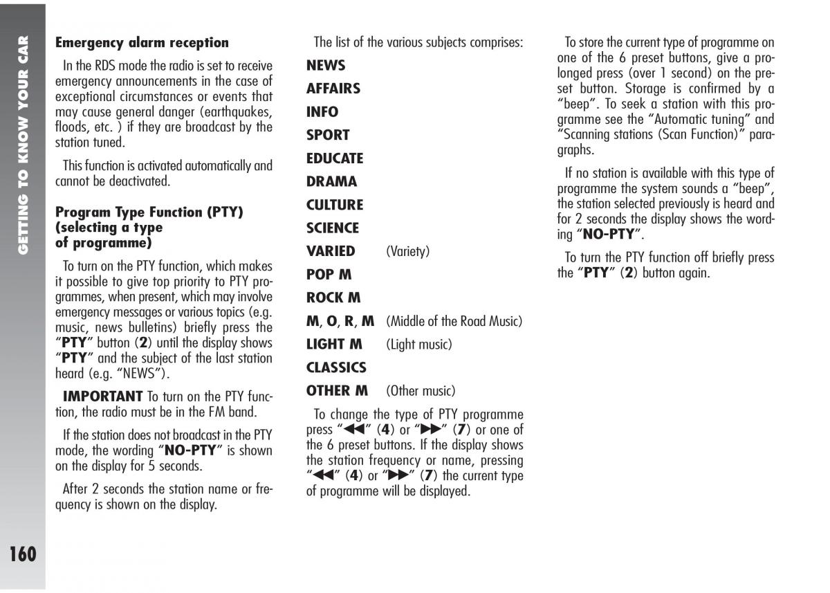 Alfa Romeo 147 GTA owners manual / page 161