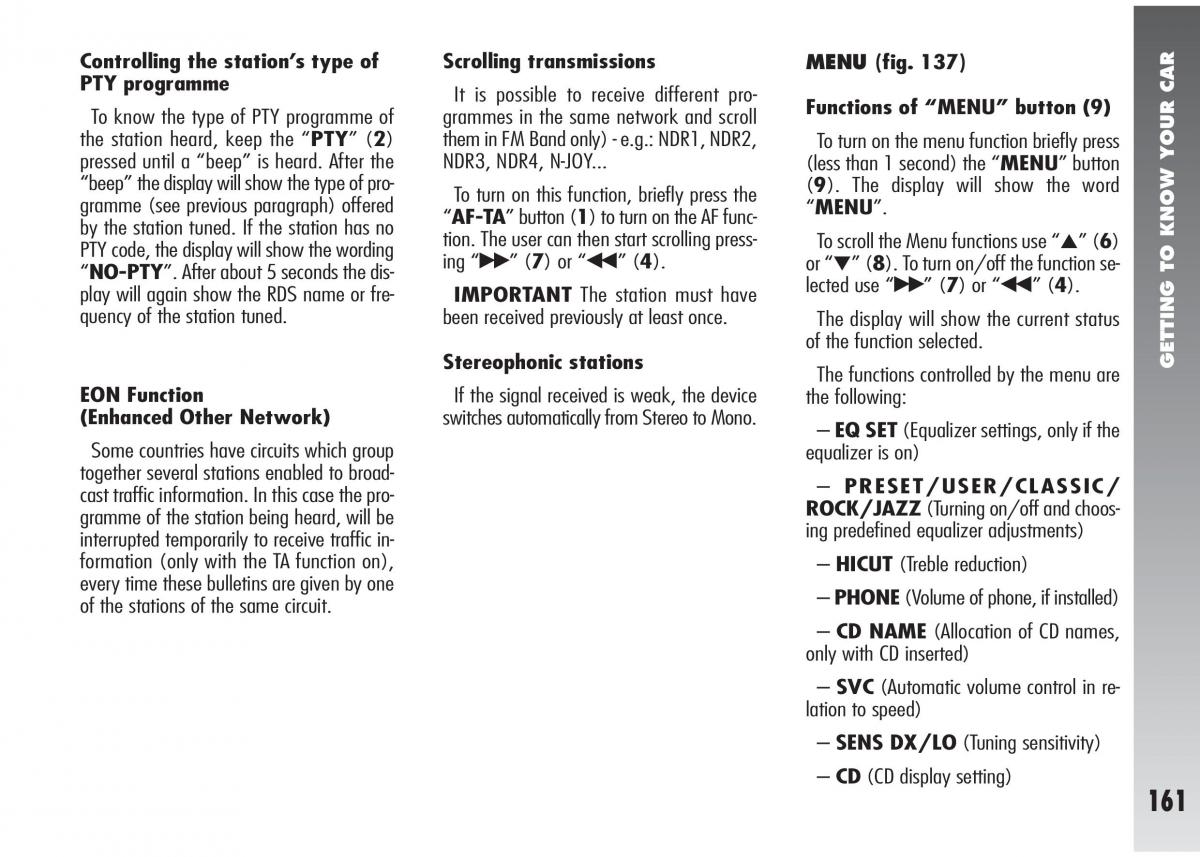 Alfa Romeo 147 GTA owners manual / page 162