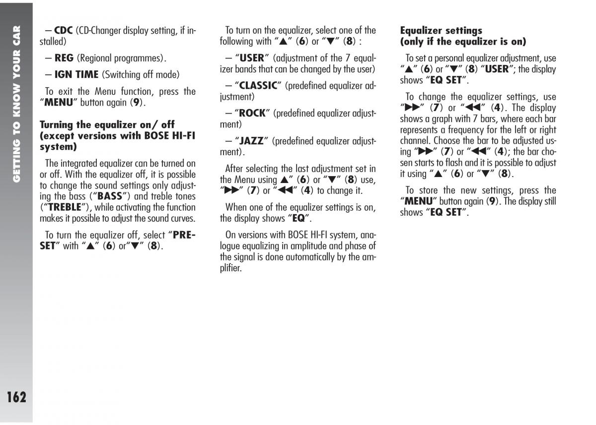 Alfa Romeo 147 GTA owners manual / page 163