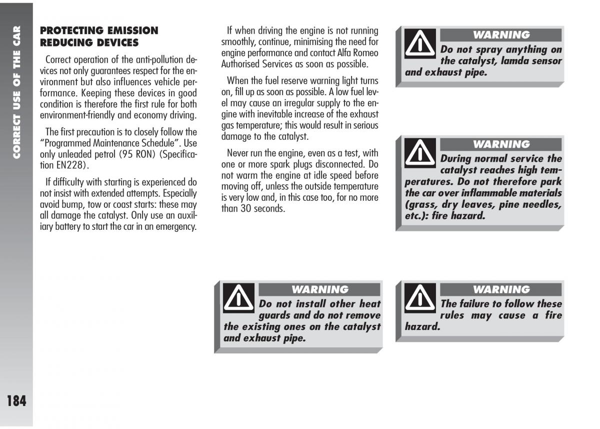 Alfa Romeo 147 GTA owners manual / page 185