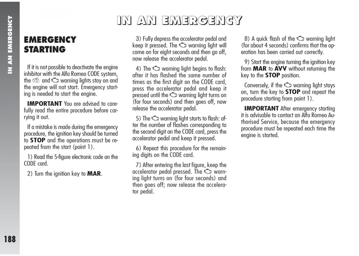 Alfa Romeo 147 GTA owners manual / page 189