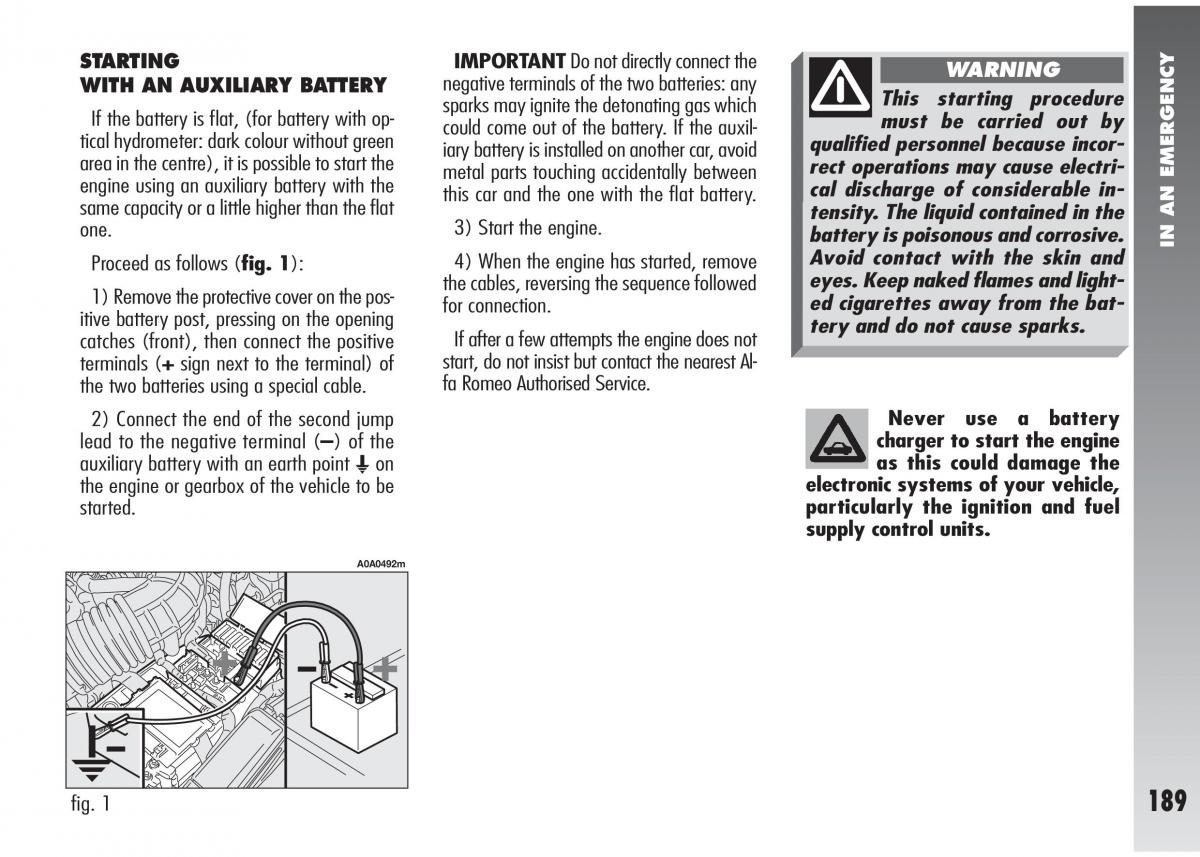 Alfa Romeo 147 GTA owners manual / page 190